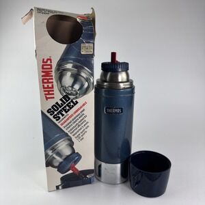VINTAGE Vacuum Thermos Bottle 2480CF Solid Steel Blue Rare 1 Liter  Open Box